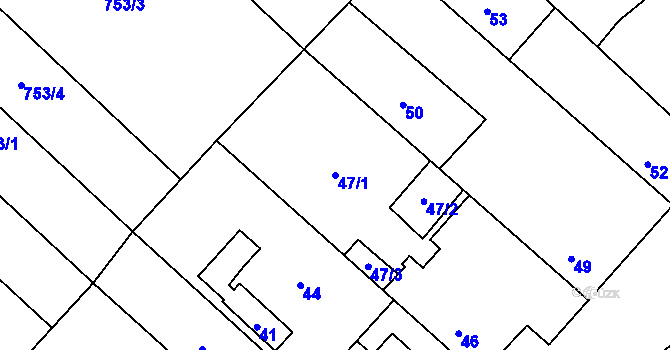 Parcela st. 47/1 v KÚ Dolenice, Katastrální mapa