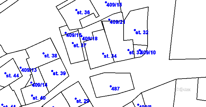 Parcela st. 34 v KÚ Dolín, Katastrální mapa