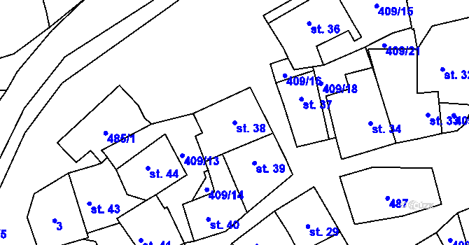 Parcela st. 38 v KÚ Dolín, Katastrální mapa