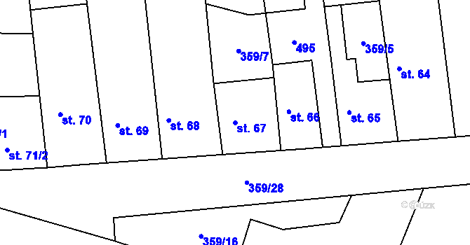 Parcela st. 67 v KÚ Dolín, Katastrální mapa
