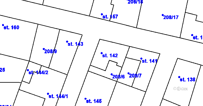 Parcela st. 142 v KÚ Dolín, Katastrální mapa