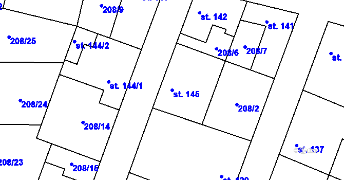 Parcela st. 145 v KÚ Dolín, Katastrální mapa