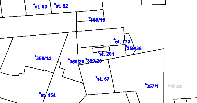 Parcela st. 201 v KÚ Dolín, Katastrální mapa