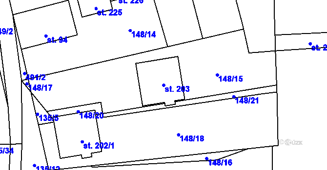 Parcela st. 203 v KÚ Dolín, Katastrální mapa
