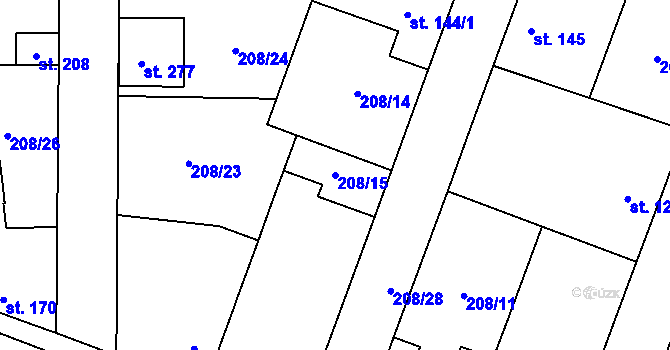 Parcela st. 208/15 v KÚ Dolín, Katastrální mapa