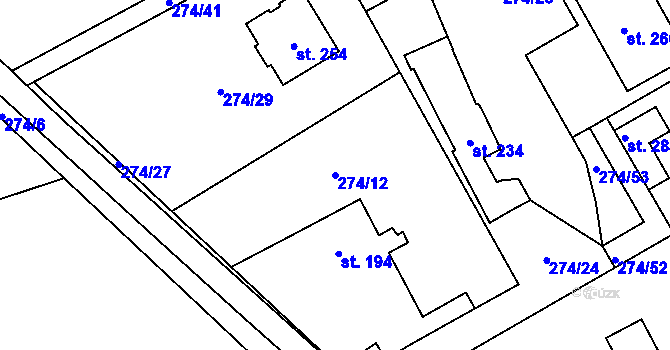 Parcela st. 274/12 v KÚ Dolín, Katastrální mapa