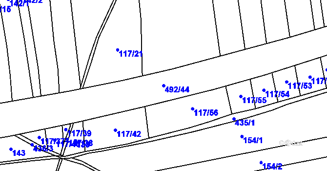Parcela st. 492/44 v KÚ Dolín, Katastrální mapa