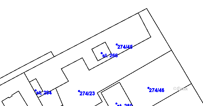 Parcela st. 266 v KÚ Dolín, Katastrální mapa