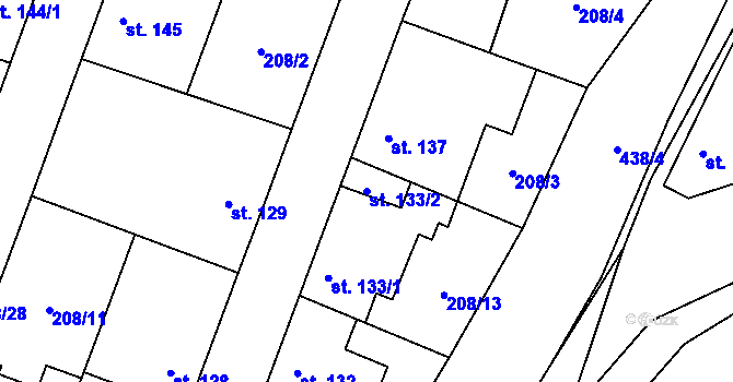 Parcela st. 133/2 v KÚ Dolín, Katastrální mapa