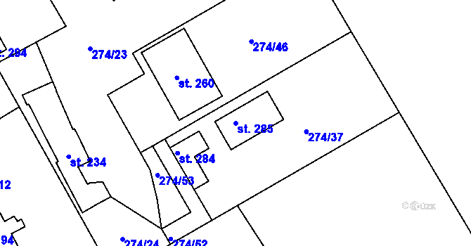 Parcela st. 285 v KÚ Dolín, Katastrální mapa