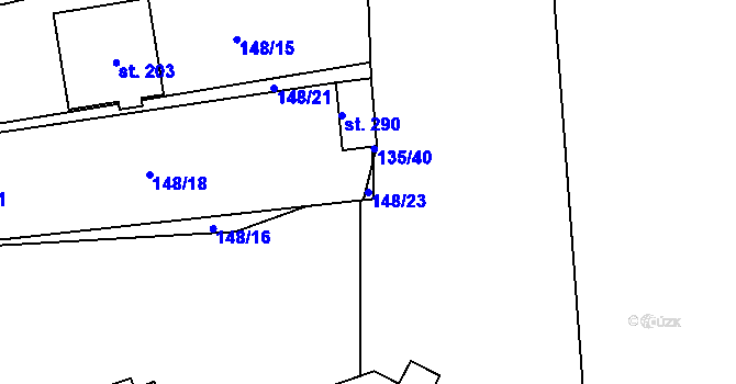 Parcela st. 148/23 v KÚ Dolín, Katastrální mapa