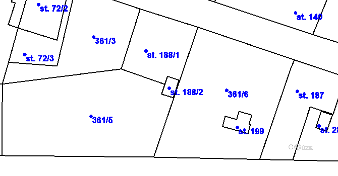 Parcela st. 188/2 v KÚ Dolín, Katastrální mapa