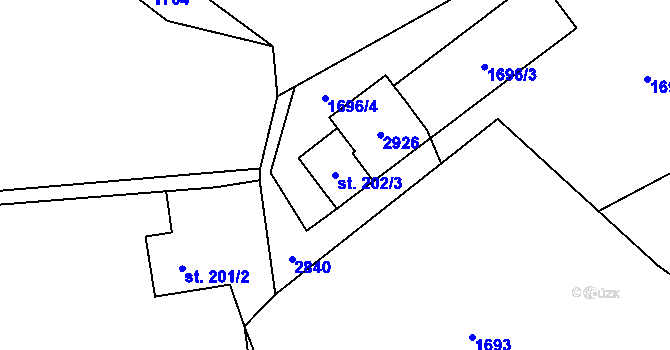 Parcela st. 202/3 v KÚ Dolní Bečva, Katastrální mapa
