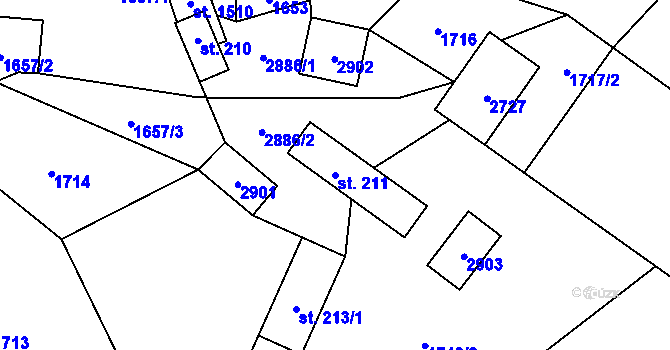 Parcela st. 211 v KÚ Dolní Bečva, Katastrální mapa