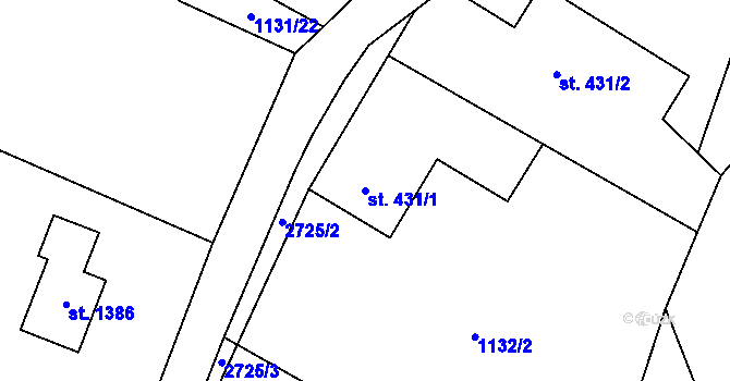 Parcela st. 431/1 v KÚ Dolní Bečva, Katastrální mapa