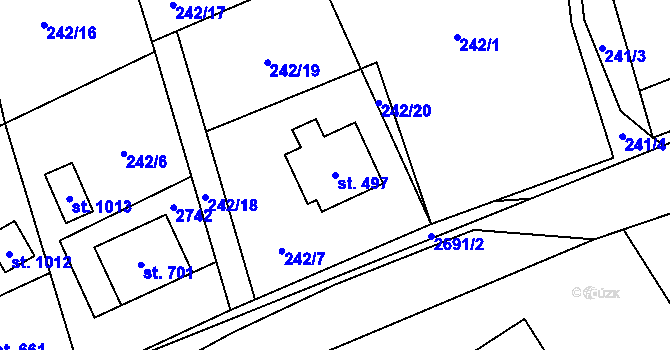 Parcela st. 497 v KÚ Dolní Bečva, Katastrální mapa