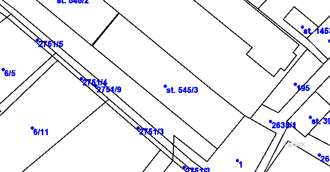 Parcela st. 545/3 v KÚ Dolní Bečva, Katastrální mapa