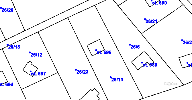 Parcela st. 696 v KÚ Dolní Bečva, Katastrální mapa