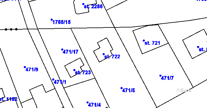 Parcela st. 722 v KÚ Dolní Bečva, Katastrální mapa