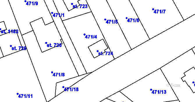 Parcela st. 724 v KÚ Dolní Bečva, Katastrální mapa