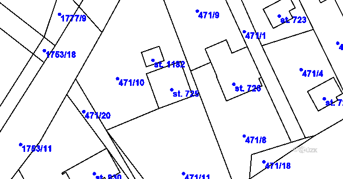 Parcela st. 725 v KÚ Dolní Bečva, Katastrální mapa