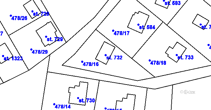 Parcela st. 732 v KÚ Dolní Bečva, Katastrální mapa