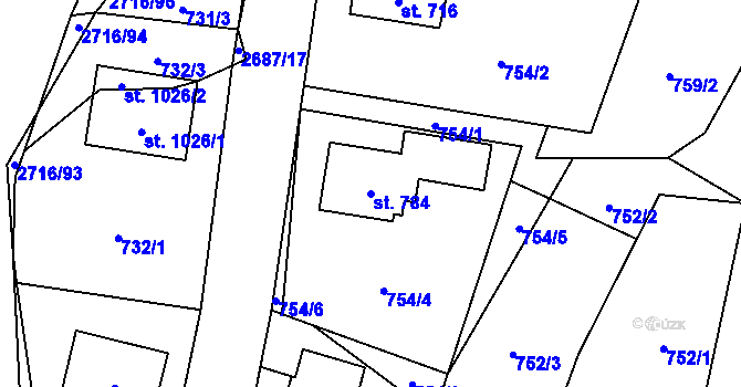 Parcela st. 784 v KÚ Dolní Bečva, Katastrální mapa