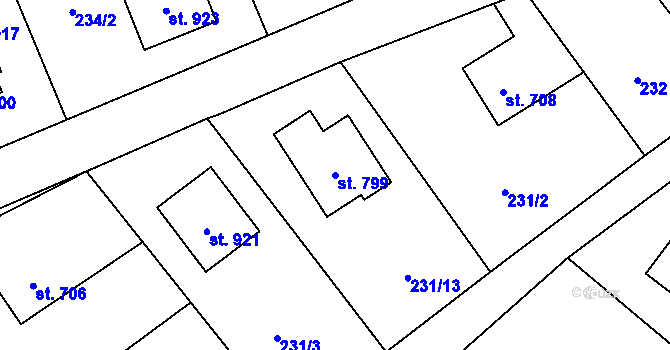 Parcela st. 799 v KÚ Dolní Bečva, Katastrální mapa