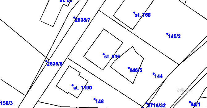 Parcela st. 916 v KÚ Dolní Bečva, Katastrální mapa