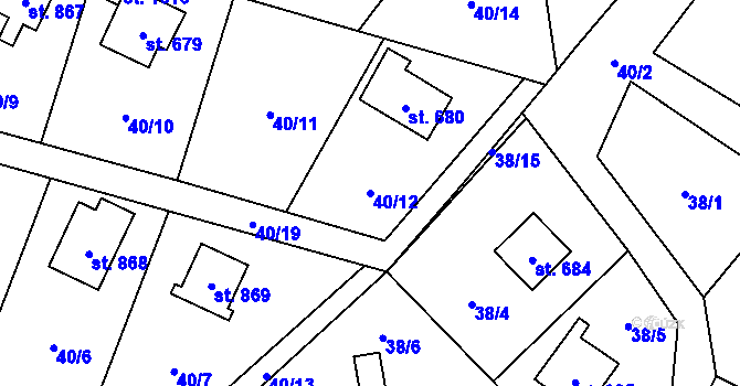 Parcela st. 40/12 v KÚ Dolní Bečva, Katastrální mapa