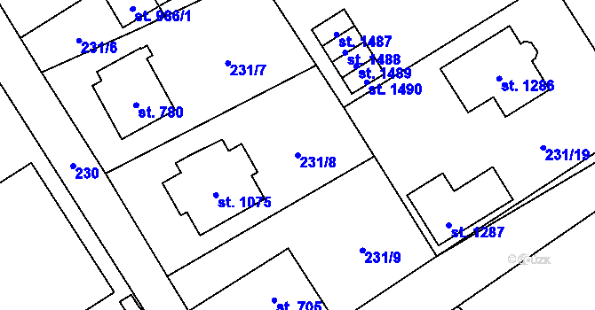 Parcela st. 231/8 v KÚ Dolní Bečva, Katastrální mapa