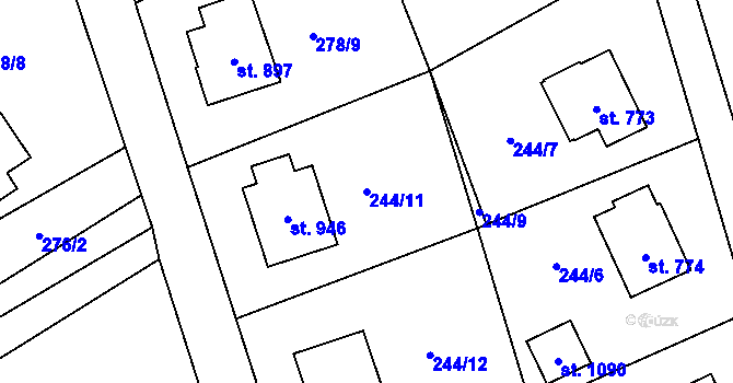 Parcela st. 244/11 v KÚ Dolní Bečva, Katastrální mapa