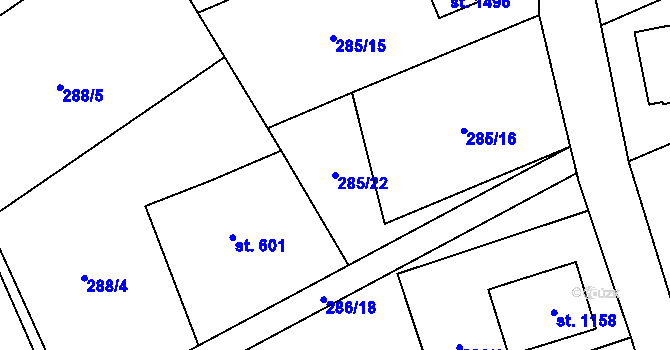 Parcela st. 285/22 v KÚ Dolní Bečva, Katastrální mapa