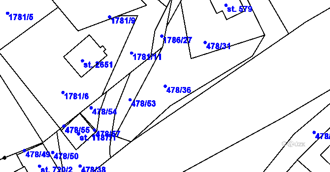 Parcela st. 478/36 v KÚ Dolní Bečva, Katastrální mapa