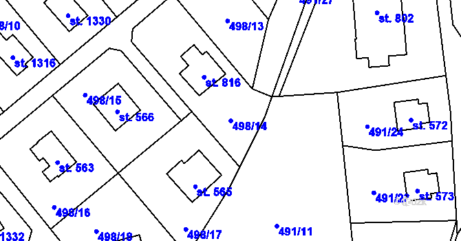 Parcela st. 498/14 v KÚ Dolní Bečva, Katastrální mapa