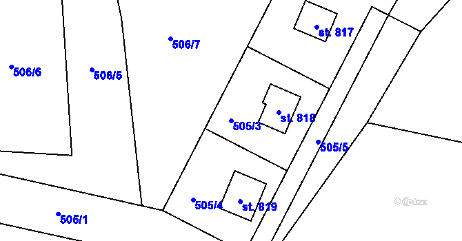 Parcela st. 505/3 v KÚ Dolní Bečva, Katastrální mapa