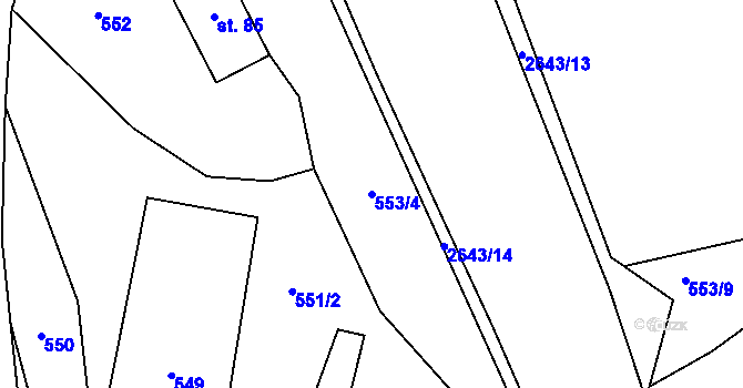 Parcela st. 553/4 v KÚ Dolní Bečva, Katastrální mapa