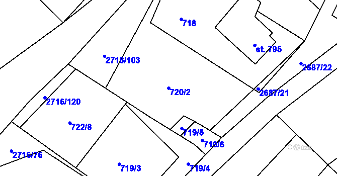 Parcela st. 720/2 v KÚ Dolní Bečva, Katastrální mapa