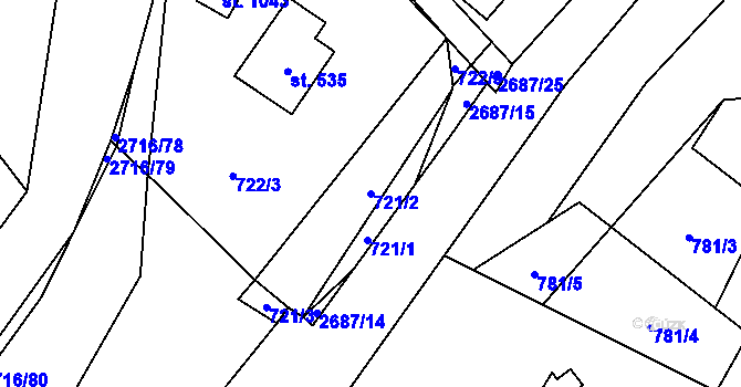Parcela st. 721/2 v KÚ Dolní Bečva, Katastrální mapa