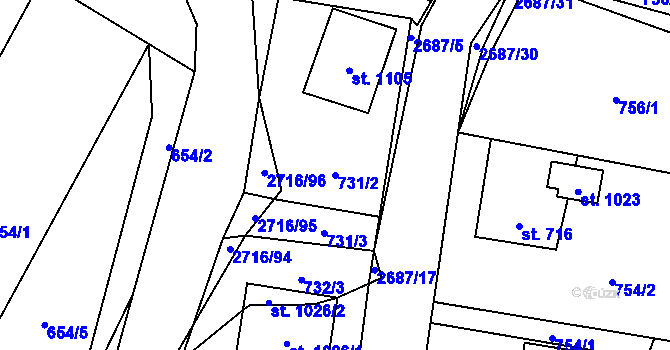 Parcela st. 731/2 v KÚ Dolní Bečva, Katastrální mapa