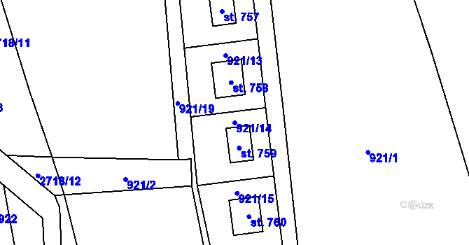 Parcela st. 921/14 v KÚ Dolní Bečva, Katastrální mapa