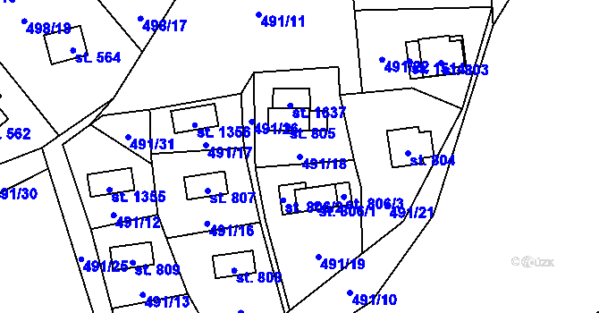 Parcela st. 491/18 v KÚ Dolní Bečva, Katastrální mapa