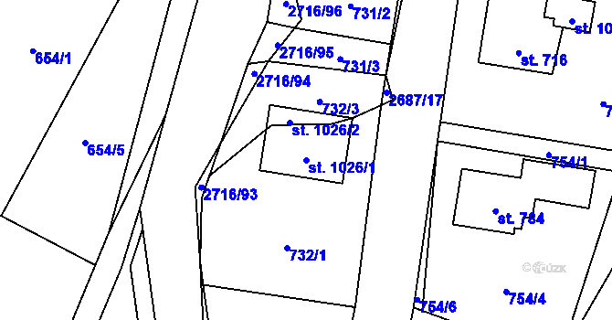 Parcela st. 1026/1 v KÚ Dolní Bečva, Katastrální mapa