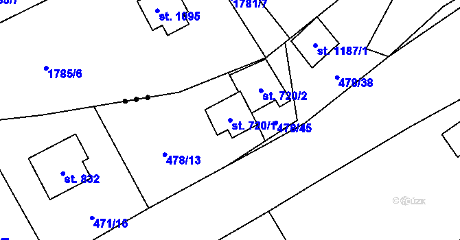 Parcela st. 720/1 v KÚ Dolní Bečva, Katastrální mapa