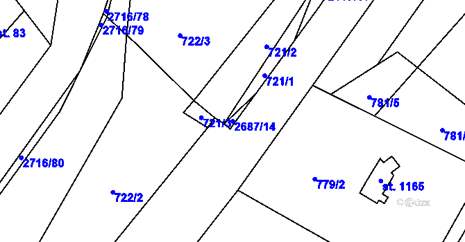 Parcela st. 2687/14 v KÚ Dolní Bečva, Katastrální mapa