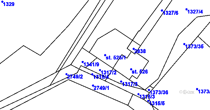 Parcela st. 525/1 v KÚ Dolní Bečva, Katastrální mapa