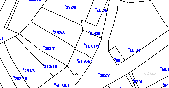 Parcela st. 61/1 v KÚ Dolní Bělá, Katastrální mapa