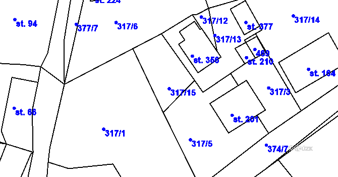 Parcela st. 317/15 v KÚ Dolní Bělá, Katastrální mapa