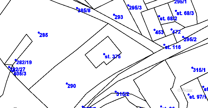 Parcela st. 375 v KÚ Dolní Bělá, Katastrální mapa
