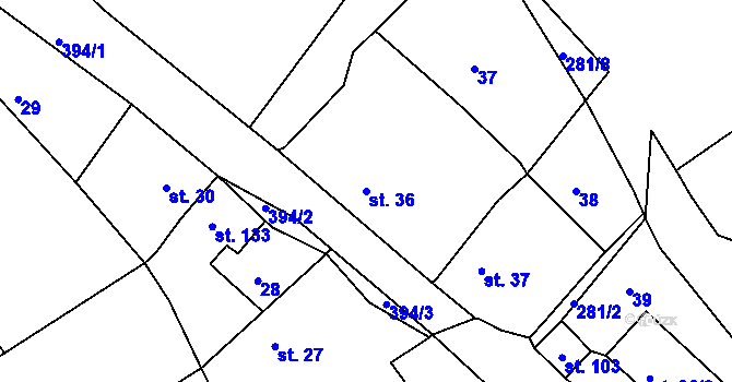 Parcela st. 36 v KÚ Dolní Bělá, Katastrální mapa